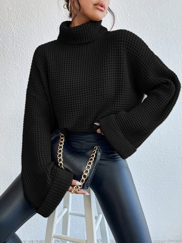 Sweater Polera Oversize Con Mangas Anchas Shein Importado