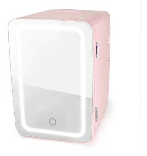 Mini Refrigerador Personal Rosa Skincare Puerta Espejo Led 