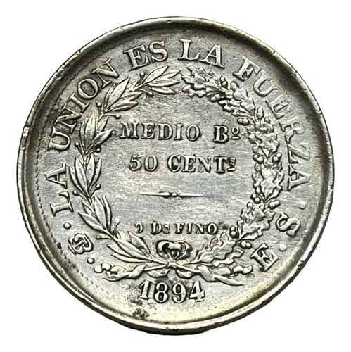 Moneda Bolivia 50 Centavos Año 1894 Km# 161.5 Plata 0.900