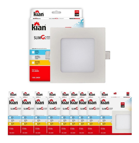 Jogo 10 Luminária Led 12w Quadrada Embutir Gesso Teto 6000k