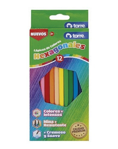 Lápiz Color Torre Imagia Largo Hexagonal 12 Colores