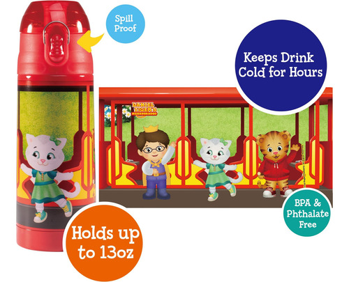Daniel Tiger Botella De Agua Aislada De 13 Oz Con Tapa Con C