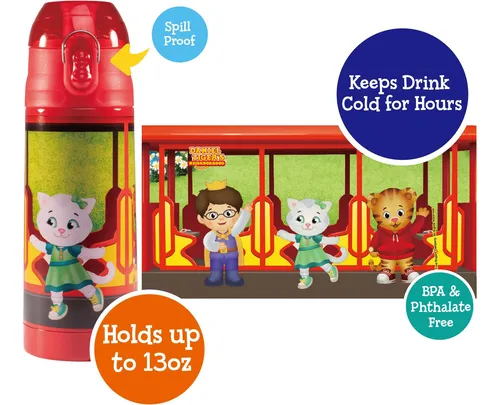Daniel Tiger Botella De Agua Aislada De 13 Oz Con Tapa Con A