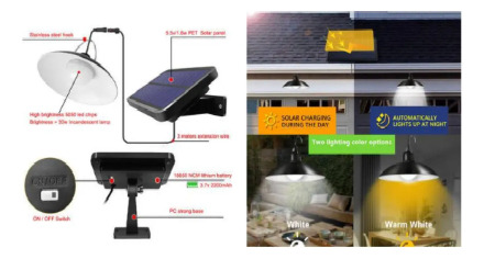 Lampara Solar Led Tipo Campana Recargable Ip65 Control Remot