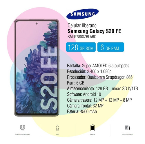 Imagen 2 de 10 de Samsung Galaxy S20fe 128gb + 6gb Azul Garantia Oficial