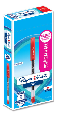 Bolígrafo Gel Paper Mate Ultrafino Rojo X6