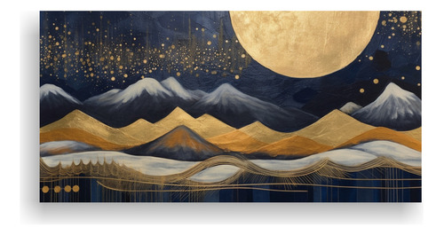 60x30cm Cuadro Horizontal Brillante Con Luna Y Montañas