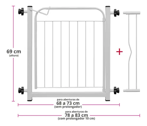 Grade Portão Porta Proteção Pets Crianças C/ Extensor Branco