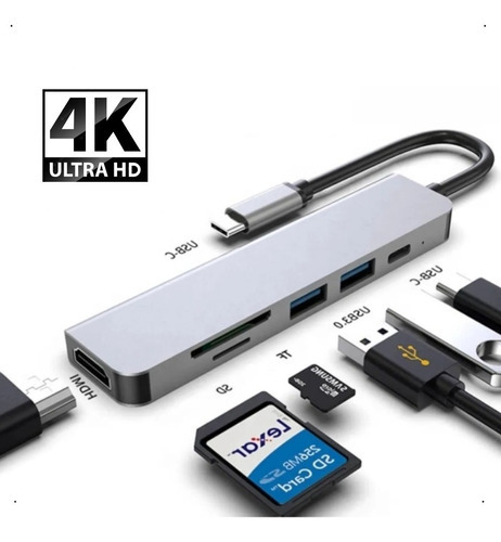 Hub Adaptador Usb Tipo C 6 Em 1 Com Hdmi 4k Para Macbook Pro