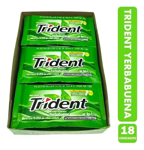 Chicle Trident® Sabor Yerba Buena Pack 18 Unidades