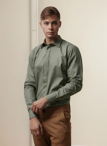 Camisa Clásica De Vestir De Hombre Bpremium Ccuello Italiano