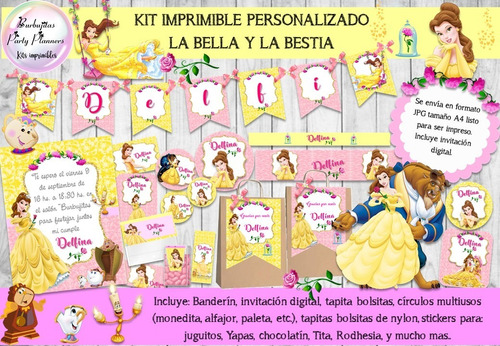 Kit Imprimible Candy Bar La Bella Y La Bestia Personalizado