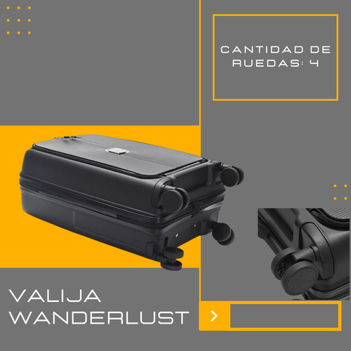Valija Carry On Wanderlust Urban Mode Hard 20 Pulgadas Color Negro Cabina Viaje Rígida Con Ruedas Dobles Giro 360 Candado Tsa Interior Forrado Poliéster Bolsillo Frontal Asa Telescópica Reforzada