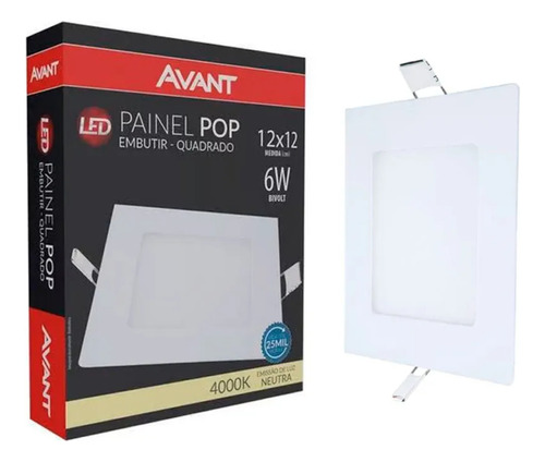 Kit 2x Painel Plafon 6w Embutir Quadrado Avant Branco Neutro Cor Branco/neutro 110v/220v