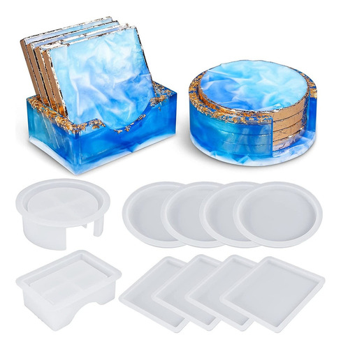 2 10 Round Square Silicone Coaster Mold Set