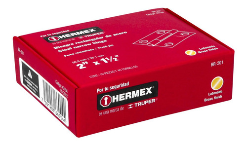 Bisagra Rectangular 2 Acero Latón 10 Piezas Hermex