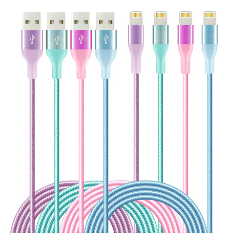 Paquete De 4 Cables Lightning Para iPhone, 4 Colores, Cable