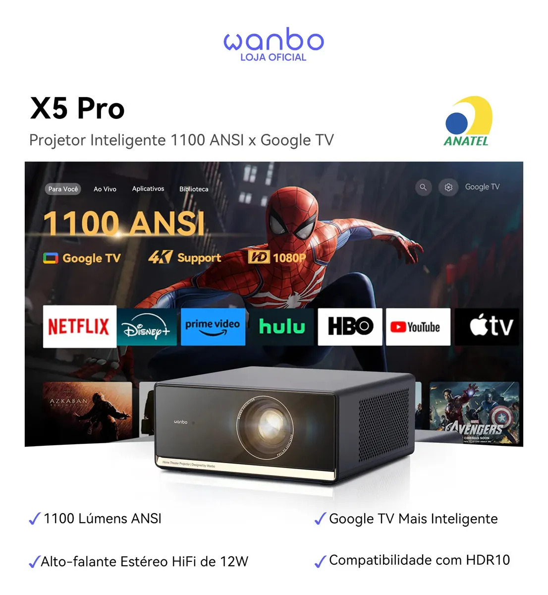 Mini projetor Wanbo Home Theater Projetor preto