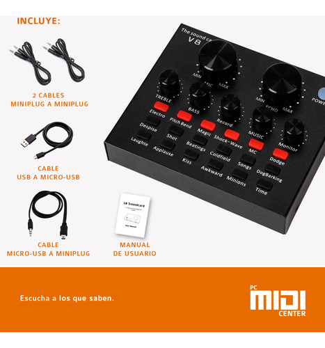 Placa De Sonido Midiplus V8 Usb Bluetooth Grabacion Efectos
