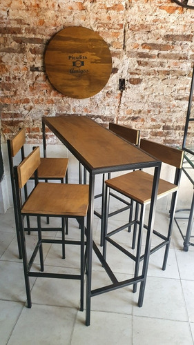 Imagen 10 de 10 de Mesa Barra Cervecera Industrial 120x40x105 + 4 Taburetes