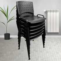 Comprar Silla Apilable Fija Plástica Oficina Reforzada Pack X6 Super Fuertes Con Garantia De Fabrica Stock Permanente Color Negro