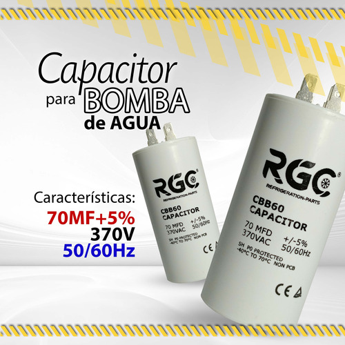 Capacitor Para Bomba De Agua 70mf+5% 370v 50-60hz / 10607