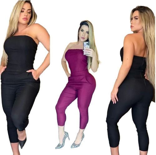 Macacão Feminino Tomara Que Caia Com Bojo Sexy Moda