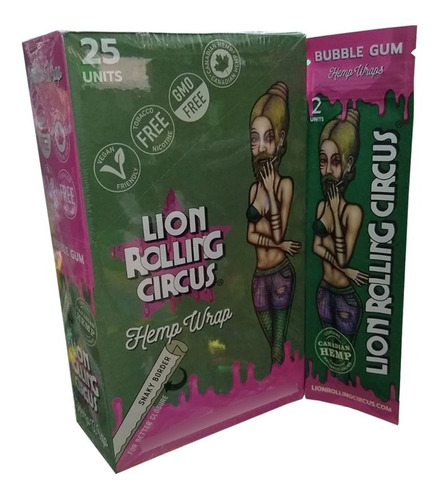 Caja X 25 Blunt Lion Rolling Circus Papel Hemp Wrap Chicle