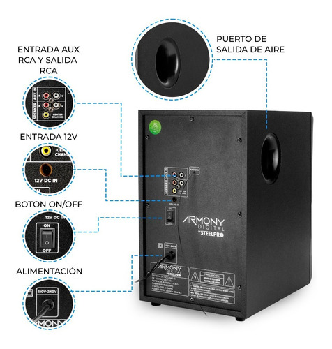 Imagen 2 de 7 de Steelpro Minicomponente Home Theater 8,000 W - Armony - b3.1