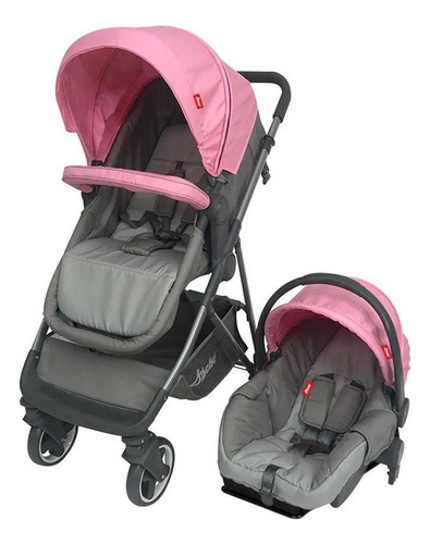 Carriola D Bebe Queen Portabebe Base Para Auto Rosa Rosa Gris Oscuro