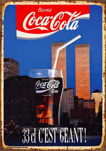 1 Cartel Metalico Letrero Coca Cola Torres Gemelas 40x28 Cms