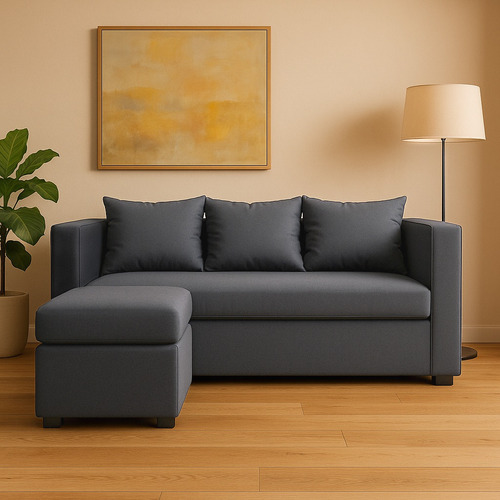 Sillón Sala Modular 2 Piezas Tipo Lino | Sofá + Taburete