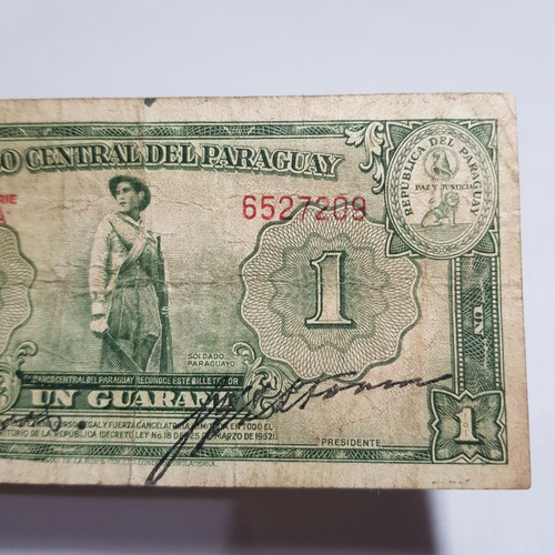 Imagen 3 de 5 de Antiguo Billete Paraguay 1 Guarani 1943 Mag 59914