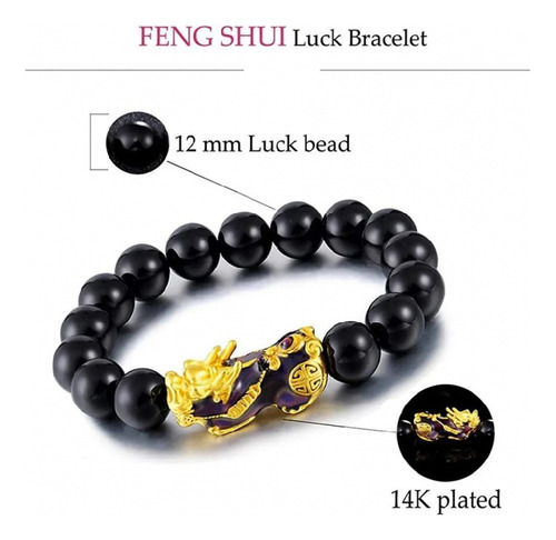 Pulsera Hombre Feng Shui Pixiu Nature Obsidiana Riqueza