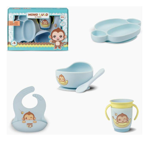 Set X5 Babero Plato Cuchara Vaso Plato Sopero Mono Lulo