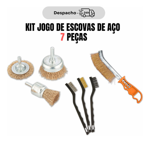 Kit Jogo De Escova Latonada P/ Furadeira + 4 Escovas Manuais