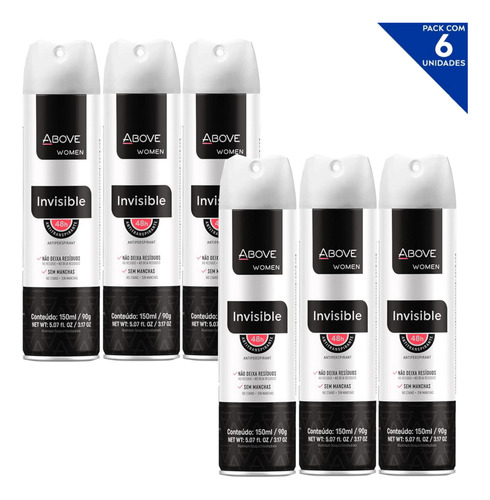 Kit Com 6 Desodorantes Above Feminino Aero 150ml - Diversos Invisible