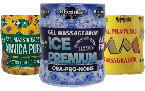 Kit Gel Massageador Arnica Pura + Ice Premium + Mm Pratudo