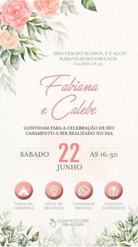 Convite Casamento Virtual Interativo Floral Rosa Whatsapp