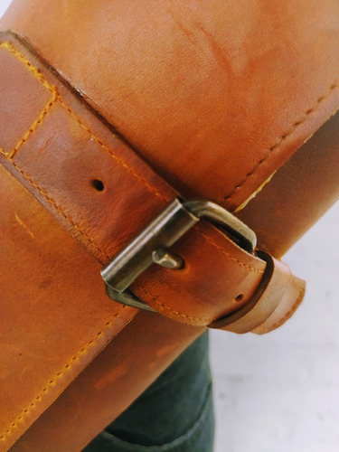 Estuche Porta Cuchillos Rollo De Piel Genuina Chef Parrilla Color Naranja Claro