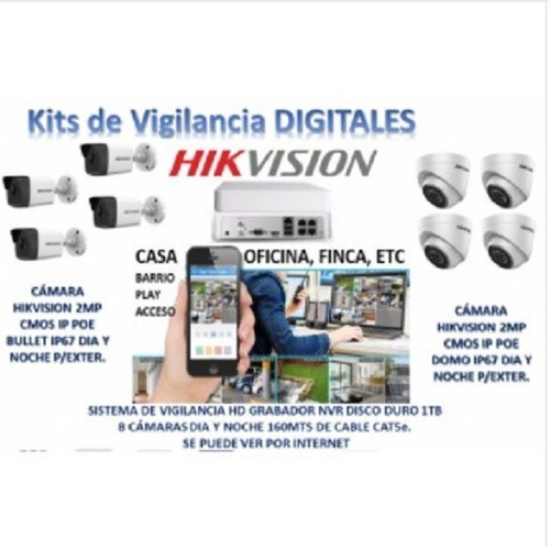 Sistema De Seguridad Nvr Hikvision 8 Cámaras Digitales 1tb 1