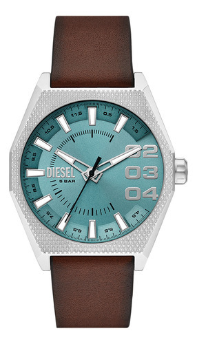 Reloj pulsera Diesel DZ2174 con correa de cuero color marrón - fondo verde - bisel plateado
