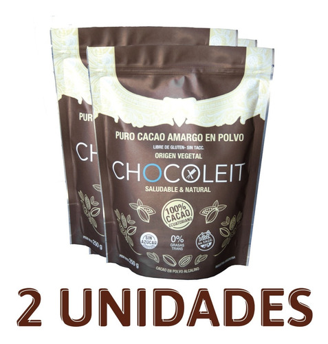 2 X Puro Cacao Amargo En Polvo | Sin Tacc | Chocoleit 