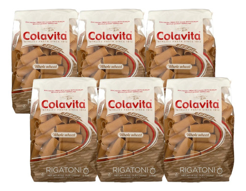 Kit Com 6un Macarrão Rigatoni Integral Colavita 500g