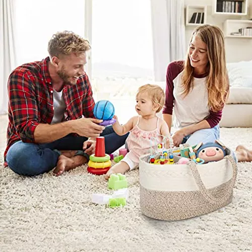 Organizador grande de pañales para bebé para niñas y niños, cesta de  almacenamiento de cuerda, cesta de almacenamiento portátil para cambiador