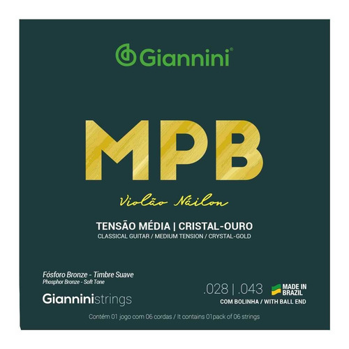 Encordoamento Giannini Mpb Violao Nylon Cristal Prata Genwg