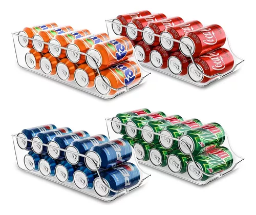 Dispensador de latas de refresco con latas de cola y etiqueta de