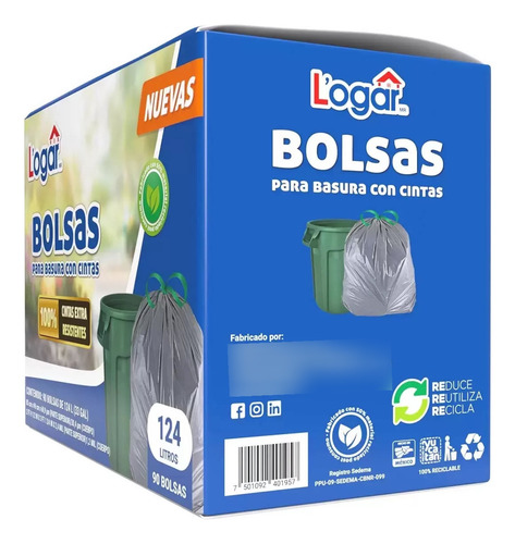 90 Bolsas Para Basura Con Cintas Logar De 124 Litros