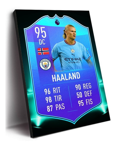 Carta Cuadro Haaland Man City Tipo Fifa 30x20 Madera Futbol