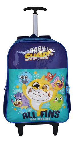 Mochila Infantil De Rodas Baby Shark Escolar Volta Às Aulas Cor Azul